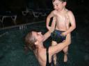 Gloria and Joshua in the pool in San Diego